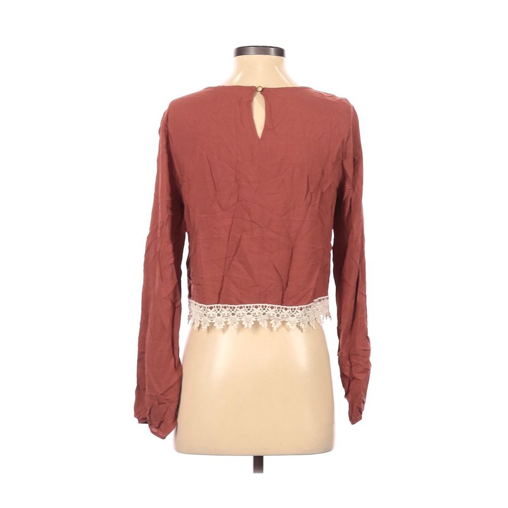 Forever 21 Rust Lace-Hem Boho Blouse | Long Sleeve | Size S - Picture 3 of 11